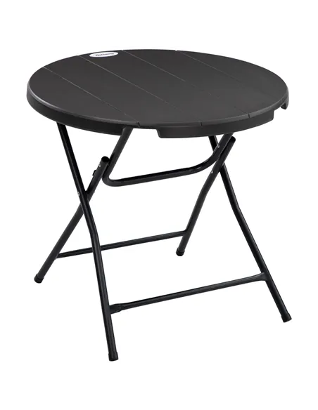 Outsunny Foldable Round Garden Table for 4, Outdoor Dining Table with HDPE Tabletop and Steel Frame, 80 x 80 x 73 cm, Dark Grey