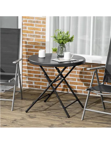 Outsunny Foldable Round Garden Table for 4, Outdoor Dining Table with HDPE Tabletop and Steel Frame, 80 x 80 x 73 cm, Dark Grey