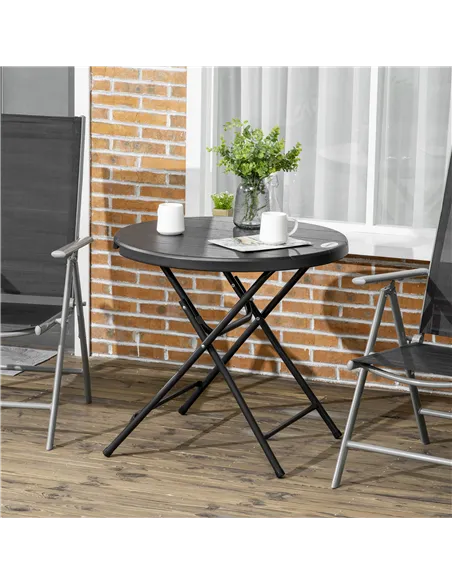 Outsunny Foldable Round Garden Table for 4, Outdoor Dining Table with HDPE Tabletop and Steel Frame, 80 x 80 x 73 cm, Dark Grey