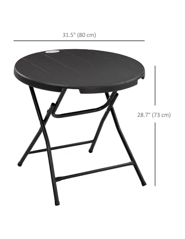 Outsunny Foldable Round Garden Table for 4, Outdoor Dining Table with HDPE Tabletop and Steel Frame, 80 x 80 x 73 cm, Dark Grey