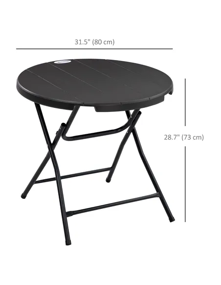 Outsunny Foldable Round Garden Table for 4, Outdoor Dining Table with HDPE Tabletop and Steel Frame, 80 x 80 x 73 cm, Dark Grey