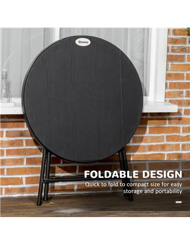 Outsunny Foldable Round Garden Table for 4, Outdoor Dining Table with HDPE Tabletop and Steel Frame, 80 x 80 x 73 cm, Dark Grey