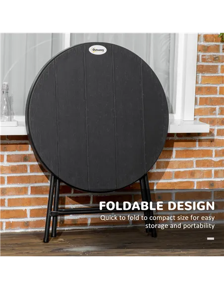 Outsunny Foldable Round Garden Table for 4, Outdoor Dining Table with HDPE Tabletop and Steel Frame, 80 x 80 x 73 cm, Dark Grey