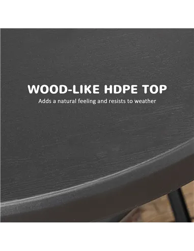 Outsunny Foldable Round Garden Table for 4, Outdoor Dining Table with HDPE Tabletop and Steel Frame, 80 x 80 x 73 cm, Dark Grey