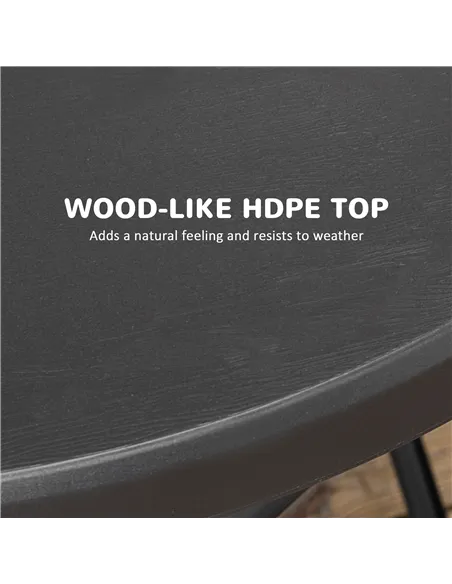 Outsunny Foldable Round Garden Table for 4, Outdoor Dining Table with HDPE Tabletop and Steel Frame, 80 x 80 x 73 cm, Dark Grey
