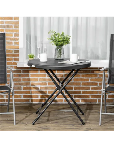 Outsunny Foldable Round Garden Table for 4, Outdoor Dining Table with HDPE Tabletop and Steel Frame, 80 x 80 x 73 cm, Dark Grey