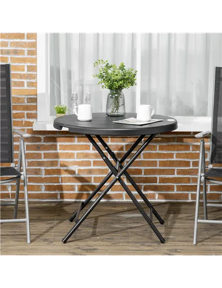 Outsunny Foldable Round Garden Table for 4, Outdoor Dining Table with HDPE Tabletop and Steel Frame, 80 x 80 x 73 cm, Dark Grey
