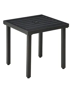 Outsunny Garden Side Table End Table Patio Coffee Table with Umbrella Hole, Steel Frame for Balcony, Black