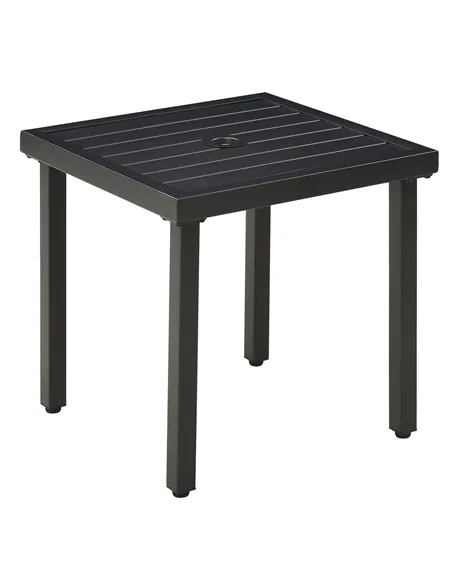 Outsunny Garden Side Table End Table Patio Coffee Table with Umbrella Hole, Steel Frame for Balcony, Black