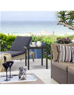 Outsunny Garden Side Table End Table Patio Coffee Table with Umbrella Hole, Steel Frame for Balcony, Black 2