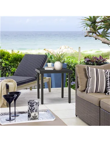 Outsunny Garden Side Table End Table Patio Coffee Table with Umbrella Hole, Steel Frame for Balcony, Black