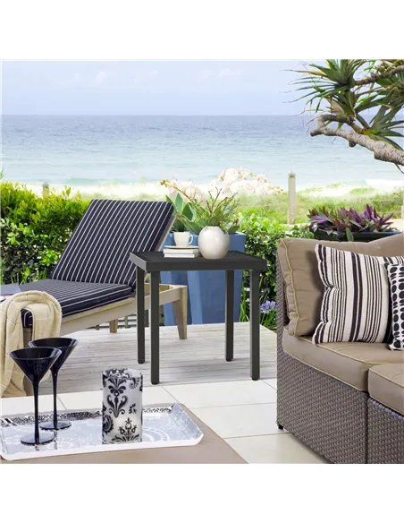 Outsunny Garden Side Table End Table Patio Coffee Table with Umbrella Hole, Steel Frame for Balcony, Black