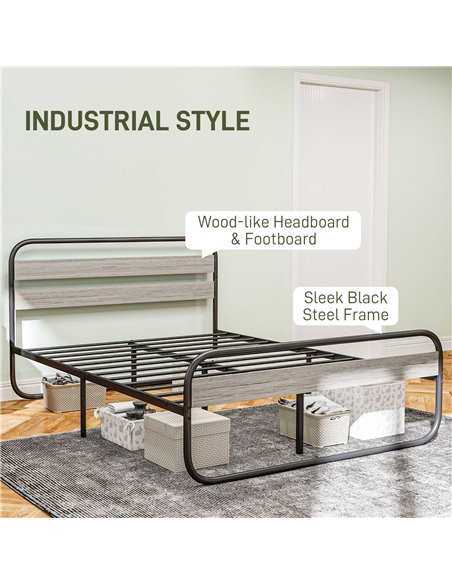 HOMCOM King Size Steel Industrial Bed Frame - Black