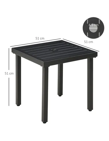 Outsunny Garden Side Table End Table Patio Coffee Table with Umbrella Hole, Steel Frame for Balcony, Black