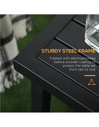 Outsunny Garden Side Table End Table Patio Coffee Table with Umbrella Hole, Steel Frame for Balcony, Black