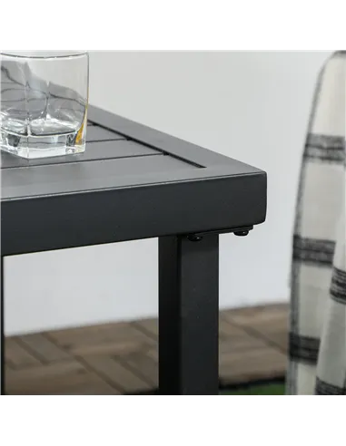 Outsunny Garden Side Table End Table Patio Coffee Table with Umbrella Hole, Steel Frame for Balcony, Black