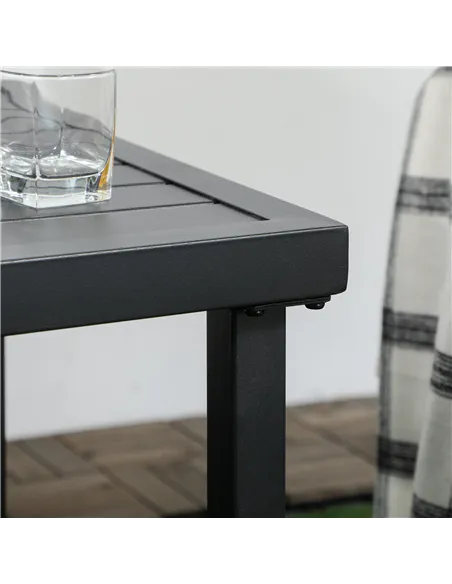 Outsunny Garden Side Table End Table Patio Coffee Table with Umbrella Hole, Steel Frame for Balcony, Black