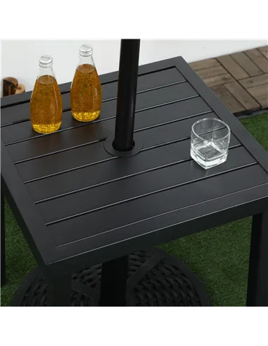 Outsunny Garden Side Table End Table Patio Coffee Table with Umbrella Hole, Steel Frame for Balcony, Black