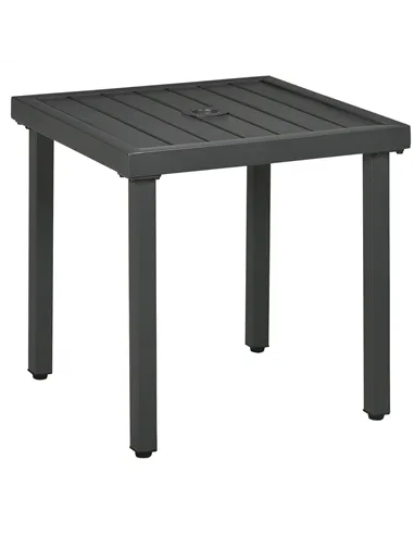 Outsunny Garden Side Table, 51x51cm Square Patio Coffee Table with Umbrella Hole, End Table with Steel Frame for Balcony, Grey