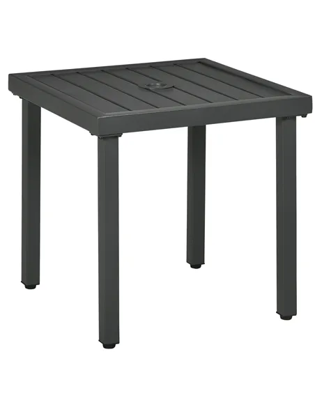 Outsunny Garden Side Table, 51x51cm Square Patio Coffee Table with Umbrella Hole, End Table with Steel Frame for Balcony, Grey
