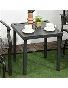 Outsunny Garden Side Table, 51x51cm Square Patio Coffee Table with Umbrella Hole, End Table with Steel Frame for Balcony, Grey 2
