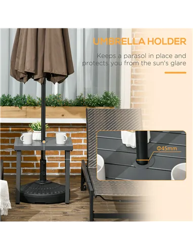 Outsunny Garden Side Table, 51x51cm Square Patio Coffee Table with Umbrella Hole, End Table with Steel Frame for Balcony, Grey