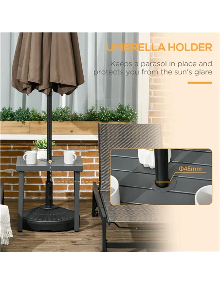 Outsunny Garden Side Table, 51x51cm Square Patio Coffee Table with Umbrella Hole, End Table with Steel Frame for Balcony, Grey