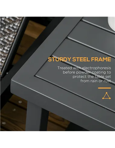 Outsunny Garden Side Table, 51x51cm Square Patio Coffee Table with Umbrella Hole, End Table with Steel Frame for Balcony, Grey