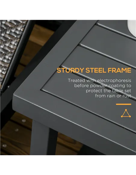 Outsunny Garden Side Table, 51x51cm Square Patio Coffee Table with Umbrella Hole, End Table with Steel Frame for Balcony, Grey