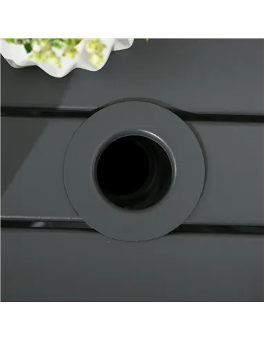 Outsunny Garden Side Table, 51x51cm Square Patio Coffee Table with Umbrella Hole, End Table with Steel Frame for Balcony, Grey