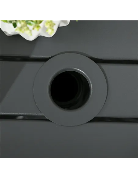 Outsunny Garden Side Table, 51x51cm Square Patio Coffee Table with Umbrella Hole, End Table with Steel Frame for Balcony, Grey