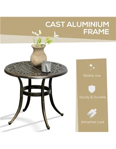 Outsunny Outdoor Garden Table, Cast Aluminium Patio End Table with Anti-slip Foot Pads for Garden, Patio, Balcony, 60 x 52.5cm, 