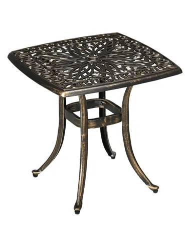 Outsunny Outdoor Patio Side Table with 38mm Dia. Umbrella Hole, Cast Aluminium Patio coffee Table, 54 x 54cm, Bronze Tone