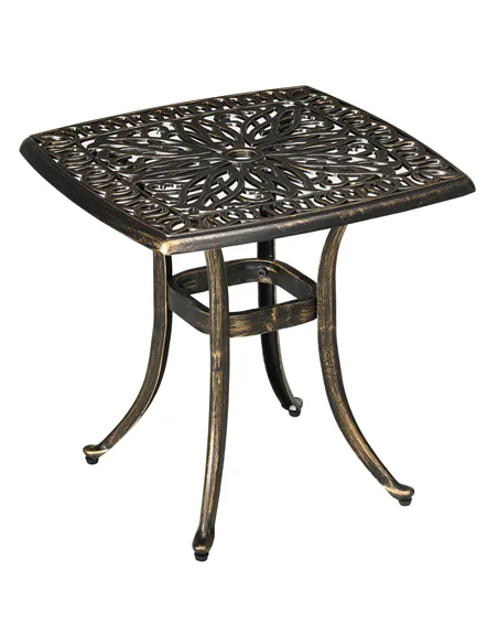 Outsunny Outdoor Patio Side Table with 38mm Dia. Umbrella Hole, Cast Aluminium Patio coffee Table, 54 x 54cm, Bronze Tone