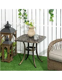 Outsunny Outdoor Patio Side Table with 38mm Dia. Umbrella Hole, Cast Aluminium Patio coffee Table, 54 x 54cm, Bronze Tone 2