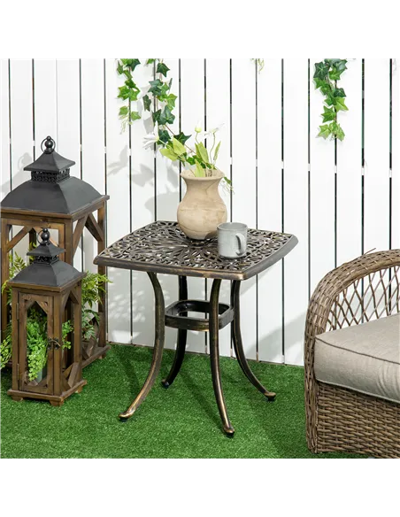 Outsunny Outdoor Patio Side Table with 38mm Dia. Umbrella Hole, Cast Aluminium Patio coffee Table, 54 x 54cm, Bronze Tone