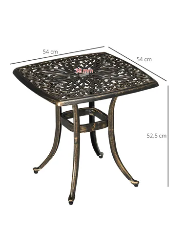 Outsunny Outdoor Patio Side Table with 38mm Dia. Umbrella Hole, Cast Aluminium Patio coffee Table, 54 x 54cm, Bronze Tone