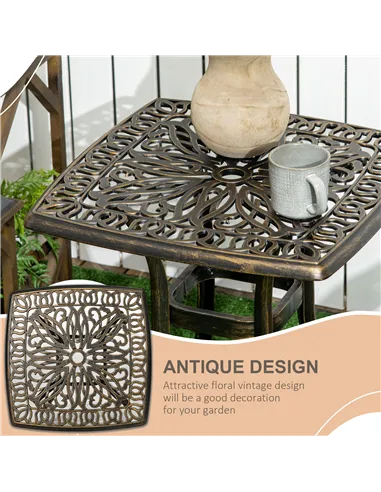 Outsunny Outdoor Patio Side Table with 38mm Dia. Umbrella Hole, Cast Aluminium Patio coffee Table, 54 x 54cm, Bronze Tone