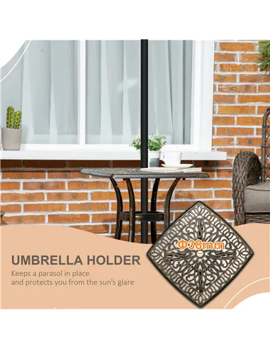 Outsunny Outdoor Patio Side Table with 38mm Dia. Umbrella Hole, Cast Aluminium Patio coffee Table, 54 x 54cm, Bronze Tone