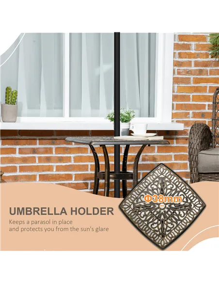 Outsunny Outdoor Patio Side Table with 38mm Dia. Umbrella Hole, Cast Aluminium Patio coffee Table, 54 x 54cm, Bronze Tone