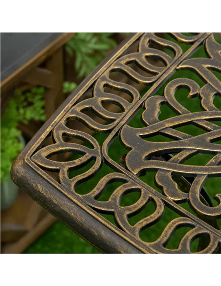 Outsunny Outdoor Patio Side Table with 38mm Dia. Umbrella Hole, Cast Aluminium Patio coffee Table, 54 x 54cm, Bronze Tone