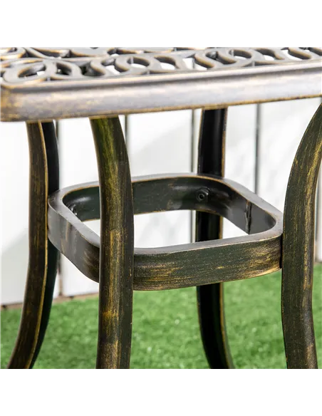 Outsunny Outdoor Patio Side Table with 38mm Dia. Umbrella Hole, Cast Aluminium Patio coffee Table, 54 x 54cm, Bronze Tone
