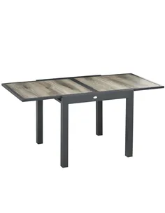 Outsunny Extending Garden Table, Outdoor Dining Table for 6, Aluminium Frame Rectangular Patio Table with Plastic Board Tabletop
