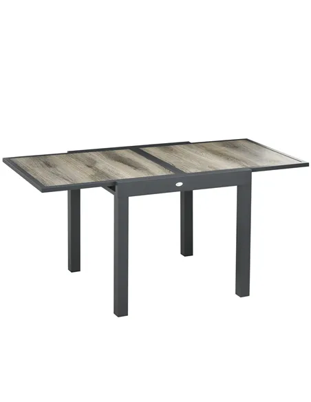 Outsunny Extending Garden Table, Outdoor Dining Table for 6, Aluminium Frame Rectangular Patio Table with Plastic Board Tabletop