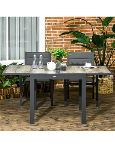 Outsunny Extending Garden Table, Outdoor Dining Table for 6, Aluminium Frame Rectangular Patio Table with Plastic Board Tabletop