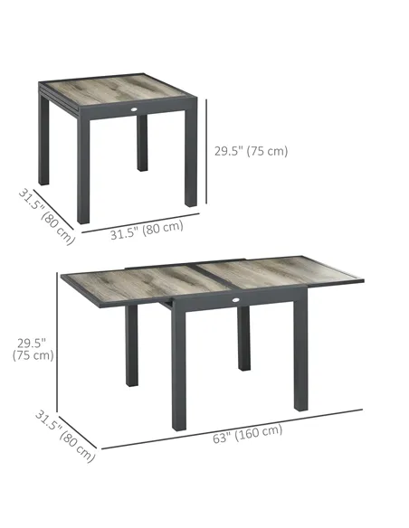 Outsunny Extending Garden Table, Outdoor Dining Table for 6, Aluminium Frame Rectangular Patio Table with Plastic Board Tabletop