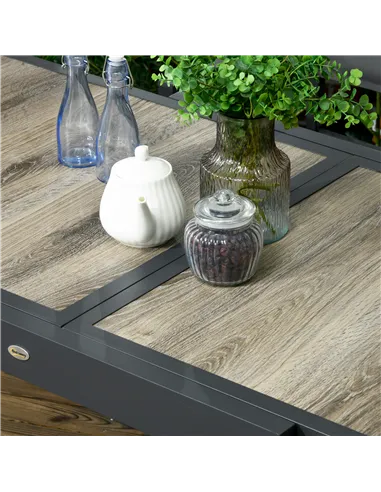 Outsunny Extending Garden Table, Outdoor Dining Table for 6, Aluminium Frame Rectangular Patio Table with Plastic Board Tabletop