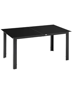 Outsunny Outdoor Dining Table for 6, Aluminium Rectangular Garden Table with Tempered Glass Tabletop for Yard, Patio, Black