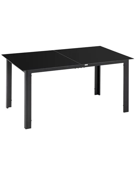 Outsunny Outdoor Dining Table for 6, Aluminium Rectangular Garden Table with Tempered Glass Tabletop for Yard, Patio, Black