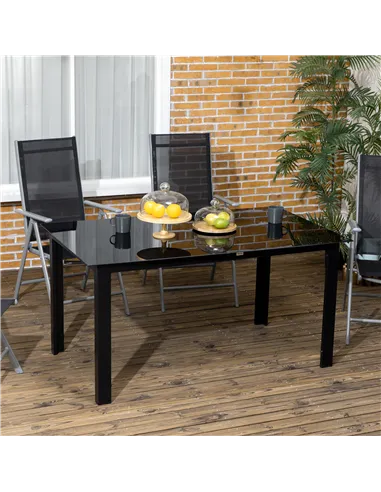 Outsunny Outdoor Dining Table for 6, Aluminium Rectangular Garden Table with Tempered Glass Tabletop for Yard, Patio, Black